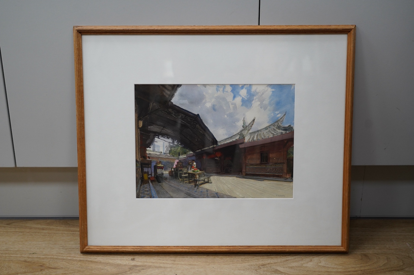 John Newberry ARWS (b.1934), watercolour, 'Interior, Thian Hock Keng Temple, Singapore', signed, details verso, 22 x 30cm. Condition - good